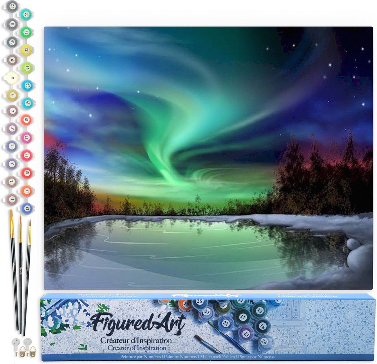 FiguredArt Schilderen op Nummer Volwassenen canvas Aurora borealis en meer - Handwerk acrylverf Kit DIY Compleet - 40x50cm zonder frame